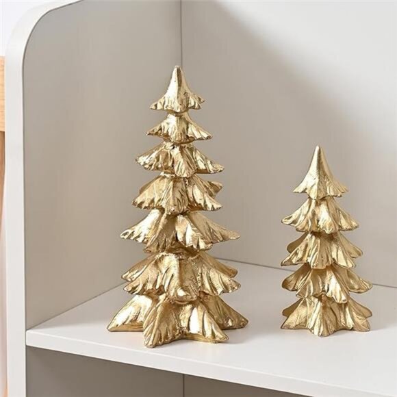 Gold Christmas Tree Figurines, Small Resin Christmas Trees Home Decor, Tabletop - Picture 8 of 8